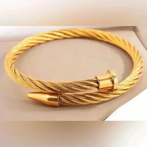 Mens 18KGP Stainless Steel Nail Bracelet